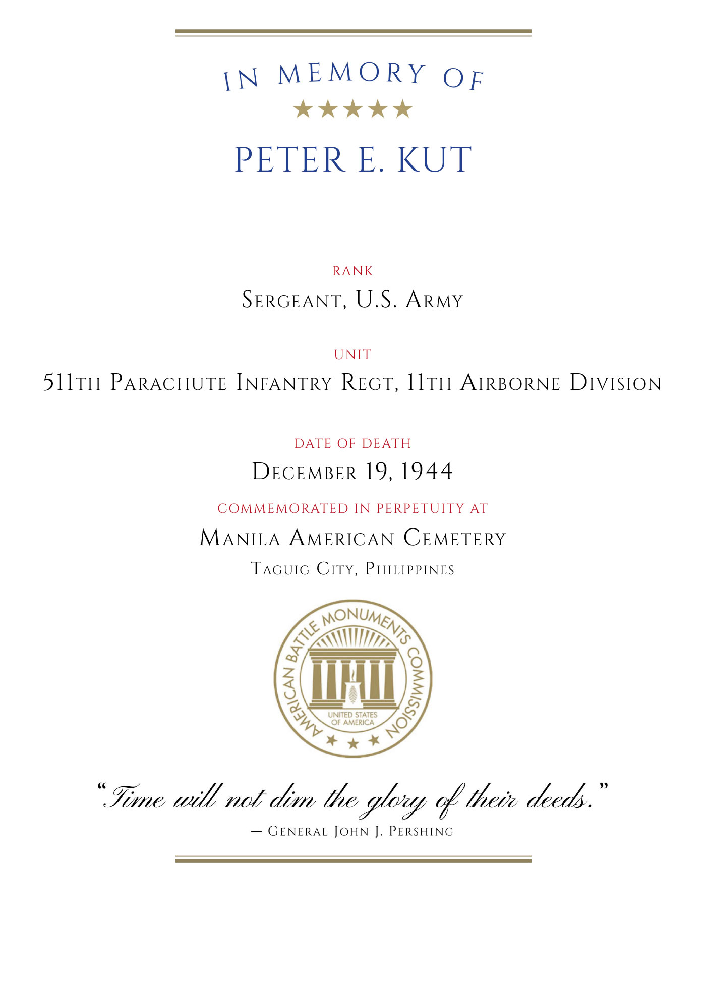 Sgt Pete Kut 511th Parachute Infantry Regiment